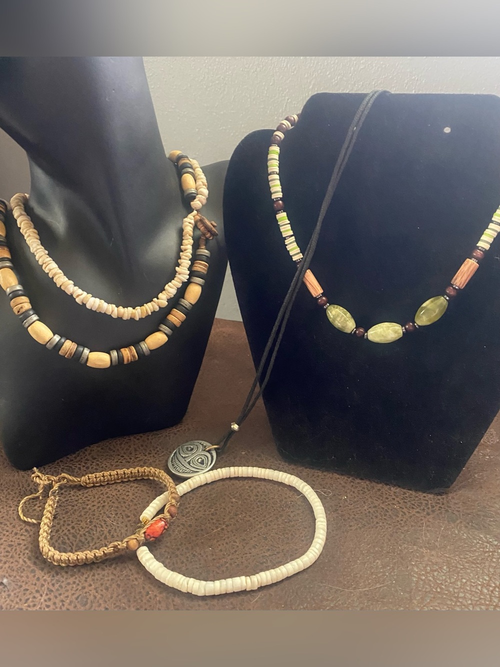 Beachwear jewelry,Handmade Natural Bead Necklace Set in Beige, Brown & Green